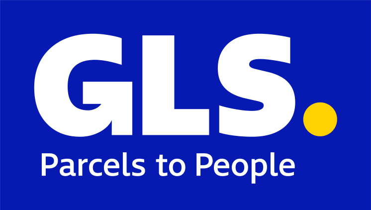 GLS logo with the slogan “Parcels to People” in blue and yellow