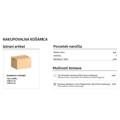 Primer nakupovalne košarice z GLS možnostmi dostave